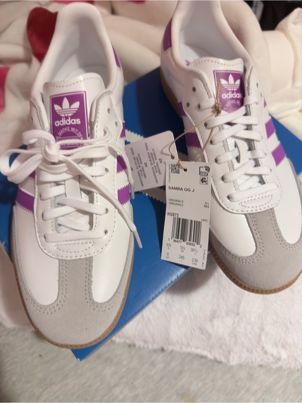 adidas Samba OG J White with Purple Accent Sneakers New IH 2873 (unisex) - Picture 8 of 15